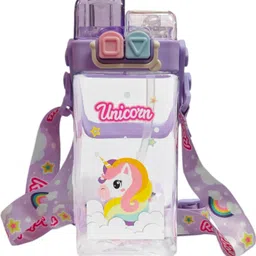 indusbay Unicorn Water Bottle with Adjustable Strap Cute Double Drinking Straw Cup 520 ml Water Bottle-picture-14