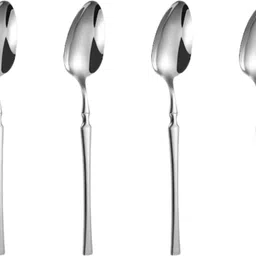 kitchantique Korean Style Dessert Spoons | Flatware for Ice-Cream,Ice-Tea | Sterling Silver Stainless Steel Cutlery Set image 1