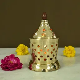 puja n pujari Brass Akhand Diya with Cover For Pooja Room and Home Mandir Brass Table Diya-picture-26