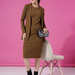 selvia Women Bodycon Brown Knee Length Dress-picture-25