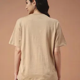 the dry state Women Printed Round Neck Pure Cotton Beige T-Shirt image 2