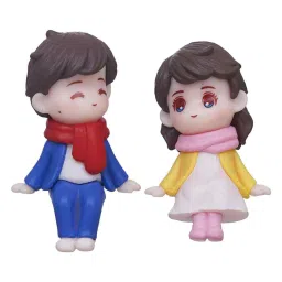 ecraftindia Cute Boy & Girl Sitting Multicolour Polyresin Showpieces image 3