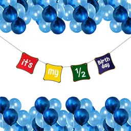 party hub Solid Half Birthday Banner Set Of 31 Balloon 1 Its My Half Birthday Paper Banner 30 Blue Light Blue Metallic Balloon-picture-19