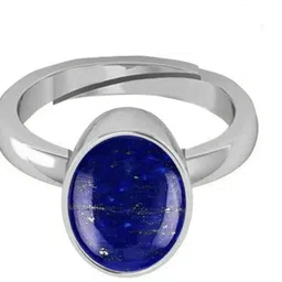 kushmiwal gems 7.00 Ratti / 6.00 Carat Natural Lapiz Ring Original Brass Lapis Lazuli Silver Plated Ring image 4