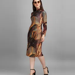 Women Bodycon Brown Below Knee Dress-image-10