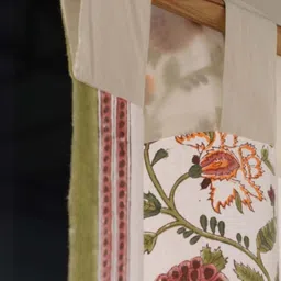 peepul tree Jaipuri Hand Block Print Cotton with Floral Border White & Pink Set of 2 (5ft) Window Sheer Curtains image 3