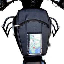 Meteor 350 Fireball/Stellar/Supernova Mobile Touch Pocket Leather Tank Cover Strap Royal Enfield Meteor 350 Bike Tank Cover-image-1