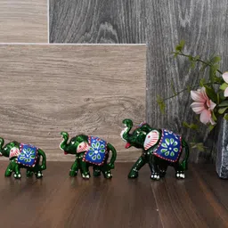 wallstore Handmade Green Elephant Set Of 3 Showpiece Figurine for Living Room Home Décor Decorative Showpiece - 7 cm image 4