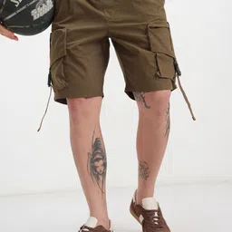 highlander Solid Men Brown Cargo Shorts image 1