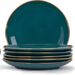 shay Ceramic Dinner Set of 12 | Teal Gold | Goldline | For Dining, Hosting & Gifting Dinner Set-picture-28