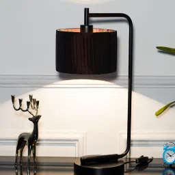 kapoor lampshades Bond Black Metal Study Table Lamp with Dark Brown Silk Shade image 1