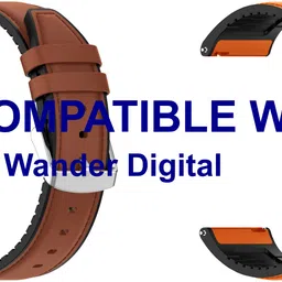 ACM WSM33U22BROR1065 Pack of 2 Watch Strap Leather Silicone 22mm for Fossil Q Wander Digital Smartwatch (Brown/Orange) Smart Watch Strap image 1