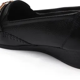 novisaint Women Black Slip-On Loafers with Metal Buckle Synthetic Leather & Low Wedge Heel Bellies For Women image 4
