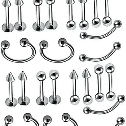 MEENAZ Body Piercing Surgical Jewelry Stainless Steel Set Silver Navel Barbell Eyebrow Tragus Earring Lip Ring Nose Ring Pins Needle Stud,Tongue foreceps,hanging Kit Men Boys Girls Women 12 Pcs MENS EARRING COMBO-ME39 Metal Stud Earring, Earring Set, Tunnel Earring, Clip-on Earring, Hoop Earring-image-5