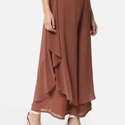 otira Women Flared Brown Georgette Trousers image 4