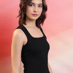 tokyo talkies Casual Sleeveless Solid Women Black Top image 4
