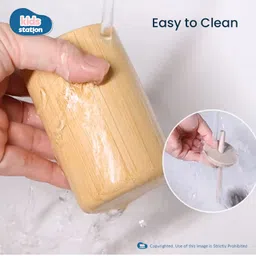 kids station Bamboo Sipper with Silicone Straw and Lid for Drinking- Bamboo, Silicone image 3