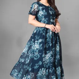 maruti nandan impex Women Fit and Flare Multicolor Maxi/Full Length Dress image 3