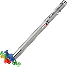 Crazycute Plastic Multifunction 5 in 1 LED Flashlight Torch Red Laser Pointer Ballpoint Pen with Case (Silver) image 3
