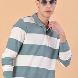 v-mart Men Striped Polo Neck Cotton Blend Green T-Shirt-picture-11