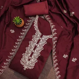 param silk Unstitched Art Silk Salwar Suit Material Embroidered image 3
