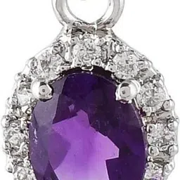 Femme Jam 925 Sterling Silver Natural Amethyst Gemstone Oval Pendant for Women & Girls Swarovski Crystal White Gold Pendant-picture-15