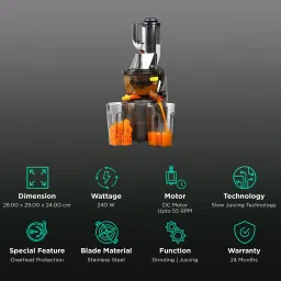 WONDERCHEF Regalia 240 Watt 2 Jars Cold Press Slow Juicer (55 RPM, Powerful and Nutritional, Black) image 2