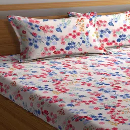 arrabi Pink Floral 300 TC Cotton Blend Double King Sized Bedsheet With 2 Pillow Covers image 3