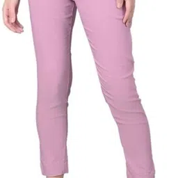 comfort lady Women Regular Fit Pink Cotton Blend Trousers-picture-13