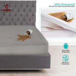 achir Queen Size Fitted Terry Cotton Breathable, Stretchable, Waterproof Mattress Cover image 2