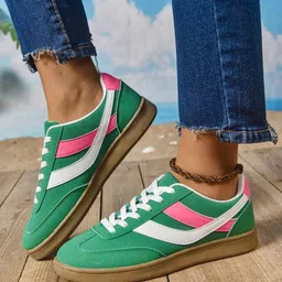 layasa Colorblock Flat Sneakers with Ultra Soft Cushion Lace-Up All-Day Comfort Shoes| Sneakers For Women image 3