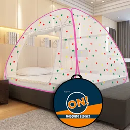 Premium 6.5 Feet x 6 Feet Double Bed Machardani With Star ,Queen Size Double Bed Polyester Washable Adults Mosquito Net-image-0