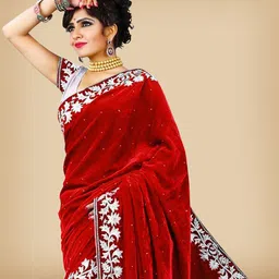 anugrah textile Embroidered Banarasi Net, Velvet Saree image 2