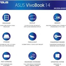 ASUS VivoBook 14 AMD Ryzen 5 Quad Core 2nd Gen AMD R5-3500U - (8 GB/512 GB SSD/Windows 10 Home) X412DA-EK503T Thin and Light Laptop image 3