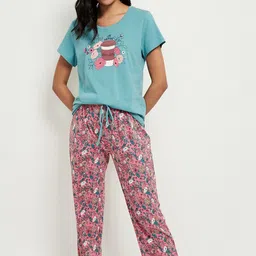 max Women Top & Pyjama Set Blue Graphic Print-picture-21