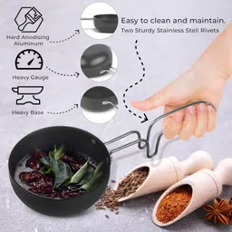 urbanware Essential Iron Tadka Pan/Fry Pan with Steel Handle Tadka Pan 12 cm diameter 0.4 L capacity image 4