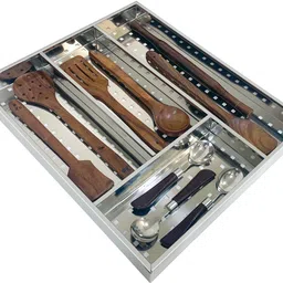 smart slide Cutlery Kitchen Rack Cutlery Tray For Kitchen Silverware Organizer Flatware Storage Rack(16x19 inch) Steel-picture-18