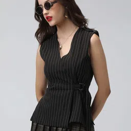 showoffff Women Striped Single Breasted Casual Blazer image 3