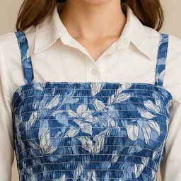 fabriza Casual Cuffed Sleeves Printed Women Blue, White Top image 4