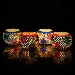 ecraftindia Mordern Blue Glass (Set of 4) Table Tea Light Holders-picture-40