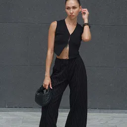 bonkers corner Casual Regular Sleeves Solid Women Black Top image 2