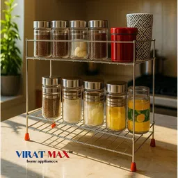 virat max Fruits/Vegetables Kitchen Rack Stainless-steel 2 Layer Kitchen Rack Spice Rack Steel-picture-19