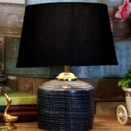 Trapzo Black Fabric Shade Night Lamp With Teracotta Base By Foziq-picture-12