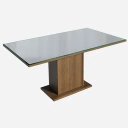 madesa Aurea Glass Table Top 6 Seater Dining Table In Brown & Grey Finish image 3