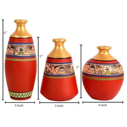 Earthen Madhubani Red Terracotta (Set of 3) Vases by Aakriti Art Creations image 2