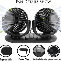 abjd Dual Head 12V/360 Degree Rotation Car/Van/Truck Fan With Cigarette Lighter-288 Car Interior Fan image 5