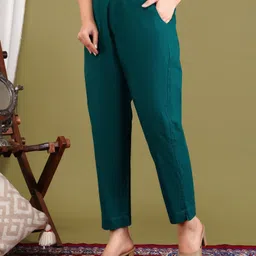 gamyam Women Regular Fit Dark Green Cotton Blend Trousers-picture-43