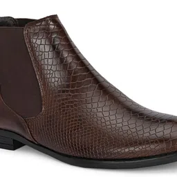 roadster Premium Brown Crocodile Texture Chelsea Boots for Men | Trendy & Versatile Boots For Men image 2