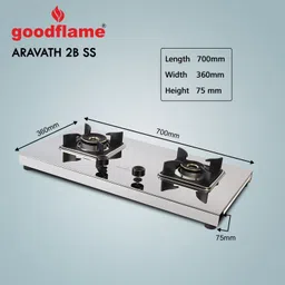 goodflame Aravath 2B Stainless steel stove 2 Dual Tone Imported(Silver,stainless steel) Stainless Steel Manual Hob image 4