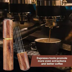 gomnik Coffee Stirrer, Espresso Distribution Tool Coffee Stirring Tool Wooden, Stainless Steel 0.4 cm Stirrer image 4